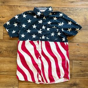 Free Planet American Flag Short Sleeve Button Down - Medium